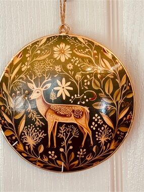 Stag Deer on Dark Green Background Christmas Ornament ~